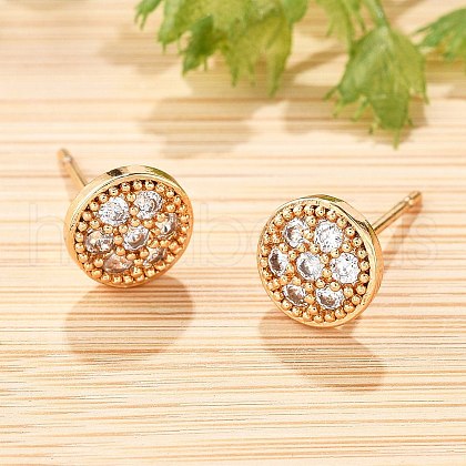 Brass Micro Pave Clear Cubic Zirconia Stud Earrings for Women EJEW-G428-25G-02-1