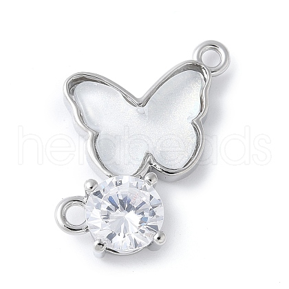 Brass Micro Pave Cubic Zirconia and Glass Connector Charms KK-F892-48P-01-1