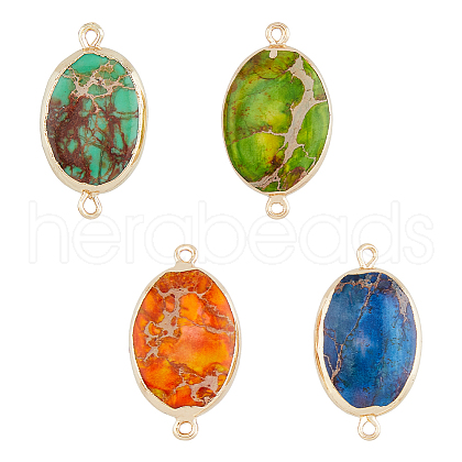 SUPERFINDINGS 4Pcs 4 Colors Dyed Natural Imperial Jasper Connector Charms G-FH0002-28-1