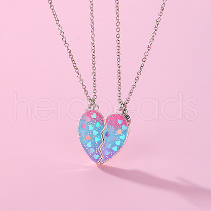 2Pcs Fashionable Alloy Enamel BFF Glitter Heart Magnetic Pendant Necklaces for Women FS-WGD1691-01-1