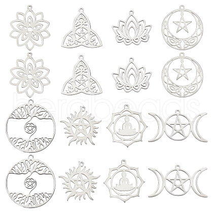 SUNNYCLUE 16Pcs 8 Style 304 Stainless Steel Pendants STAS-SC0003-92P-1
