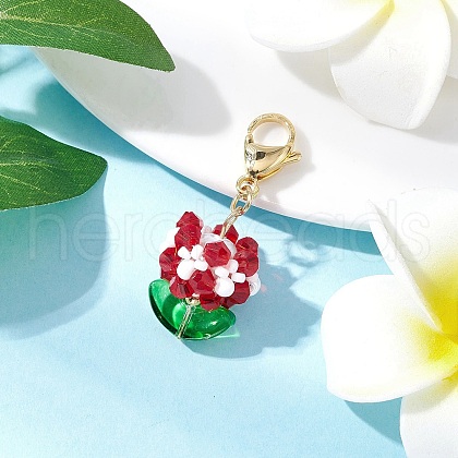 Flower Glass Pendant Decorations HJEW-MZ00218-05-1