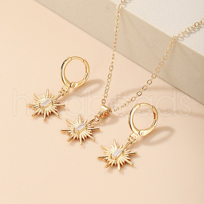 Sun Brass Micro Pave Clear Cubic Zirconia Pendant Necklaces & Hoop Earrings Sets FS-WG1EB67-01-1
