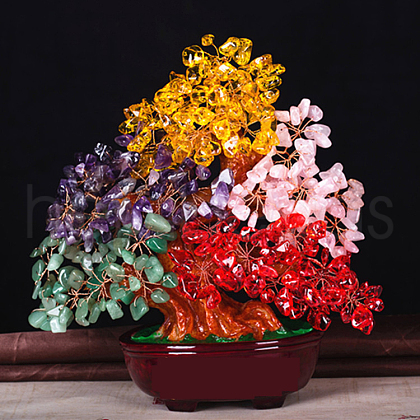 Natural Mixed Gemstone Tree Ornaments TREE-PW0002-02B-1