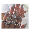 11Pcs Alloy with Natural Labradorite Finger Rings FS-WG21963-04-1