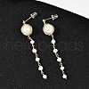 Round Brass Natural Freshwater Pearl Tassel Stud Earrings EJEW-U072-02G-3