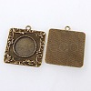 Vintage Tibetan Style Alloy Square Carved Branch Pendant Cabochon Bezel Settings X-TIBEP-M018-17AB-NF-2