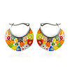 Flat Round 304 Stainless Steel Millefiori Glass Hoop Earrings FS-WG56358-01-1
