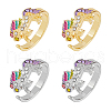 HOBBIESAY 4Pcs 2 Colors Unicorn Colorful Rhinestone Open Cuff Rings Set RJEW-HY0001-01-1