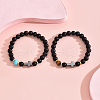 2Pcs Simple Handmade Natural Black Obsidian Round Beads Stretch Bracelets PF0361-5