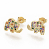 Brass Micro Pave Colorful Cubic Zirconia Stud Earrings EJEW-S208-044-1