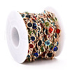 Flat Round Handmade Brass Glass Link Chains CHC-TAC0009-06KCG-2