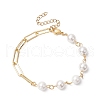 Brass Paperclip & Shell Pearl Chains Bracelets for Women BJEW-JB11601-02-2