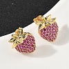 Brass Cubic Zirconia Strawberry Stud Earrings EJEW-L301-01G-3