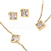 Rhombus 304 Stainless Steel Pave Clear Cubic Zirconia Link Bracelets & Stud Earrings & Pendant Necklaces FS-WG48BD9-01-5