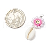 Natural Cowrie Shell & Handmade Polymer Clay Flower Smiling Face Pendants PALLOY-JF03821-2
