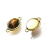 Brass Pave Natural Tiger Eye Oval Links Connector Charms KK-K398-24G-2