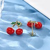 Brass Enamel Stud Earrings EJEW-D322-06G-03-3