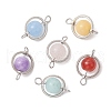 6Pcs 6 Styles Natural Carnelian & Yellow Jade & Dyed White Jade & Green Jade Round Connectror Charms PALLOY-JF02806-1