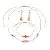 Round Natural Carnelian & Malaysia Jade & Cat Eye Beaded Necklace & Bracelet & Dangle Earring Sets SJEW-JS01331-2