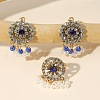 Flat Round Alloy & Rhinestone & Plastic Pearl Pendant Necklace & Dangle Earring & Ring FS-WG6E6AA-01-4