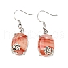 Oval with Flower Brass Dangle Earrings EJEW-XCP0001-15-1