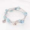 Three Loops Natural Aquamarine Beaded Wrap Bracelets BJEW-JB02331-02-1