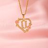 Brass Crystal Rhinestone Hollow Rose Heart with Letter Pendant Necklaces for Women WGC1928-21-1