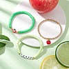 3Pcs 3 Styles Teachers' Day Polymer Clay Beads Stretch Bracelet & Alloy Enamel Apple Charm Bracelet Set for Women BJEW-TA00606-1