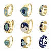 9Pcs 9 Style Alloy Enamel Signet Finger Rings and Cuff Rings Set RJEW-LS0001-58-1