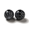 Halloween Printed Spider Webs Colored Wood European Beads WOOD-K007-04C-1