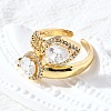 Brass Micro Pave Cubic Zirconia Adjustable Open Cuff Rings RJEW-D313-14G-3