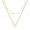 2Pcs 304 Stainless Steel & White Plastic Imitation Pearl Letter Pendant Double Layer Necklaces FS-WG86091-02-3