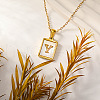 Rectangle Stainless Steel Pave Natural White Shell Initial Pendant Necklaces for Women FS-WGB5EDA-25-1