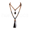 Wood & Tiger Eye Beads Wrap Necklaces NJEW-JN04135-2
