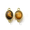 Brass Pave Natural Tiger Eye Oval Links Connector Charms KK-K398-24G-1