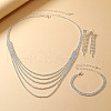Alloy Crystal Rhinestone Tassel Multilayer Necklaces & Stud Earrings & Chain Bracelets Sets FS-WG38DB5-01-3