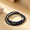 Round Natural Lapis Lazuli Braided PU Leather Cord Wrap Bracelets for Women Men LC1757-1-1