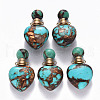 Heart Assembled Natural Bronzite and Synthetic Turquoise Openable Perfume Bottle Pendants G-R484-01B-1