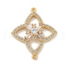 Rack Plating Brass Clear Cubic Zirconia Flower Connector Charms KK-A234-063G-1