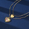 304 Stainless Steel & Plastic Colorful Heart Pendant Double Layer Necklaces for Women NJEW-U032-11G-3