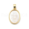 Brass Pave Carved Natural White Shell Religion Oval Pendants KK-D367-04G-A-1