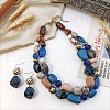 Wood Beaded Double Layer Necklaces & Dangle Earrings Sets FS-WGB5610-12-1