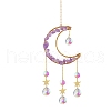 Natural Amethyst Chips Moon & Glass Teardrop Suncatchers PW-WG75240-04-1