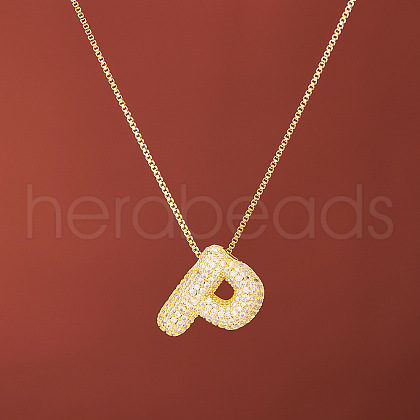 Brass Micro Pave Clear Cubic Zirconia Initial Pendant Necklaces for Women FS-WGDC51D-16-1