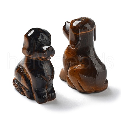Natural Tiger Eye Carved Healing Dog Figurines DJEW-F025-01A-1