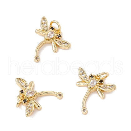 Brass Micro Pave Clear & Black Cubic Zirconia Charms KK-G415-36G-1