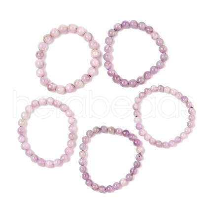 Natural Kunzite Stretch Beaded Bracelets BJEW-G630-A03-1