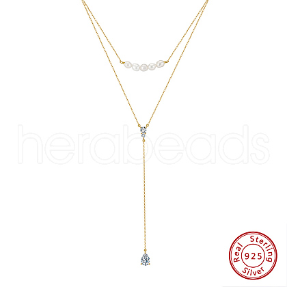 925 Sterling Silver Double Layer Necklaces NJEW-L116-11G-1