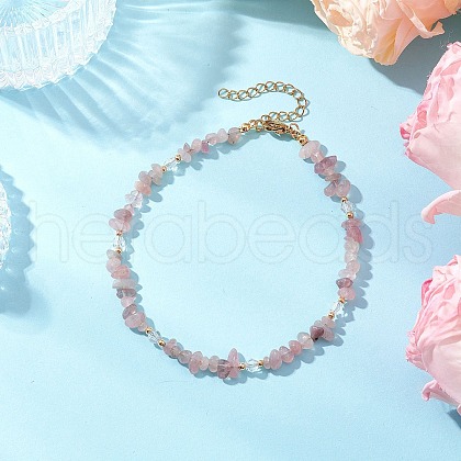 Dyed Natural Quartz Chip & Glass Beaded Anklets AJEW-AN00682-01-1